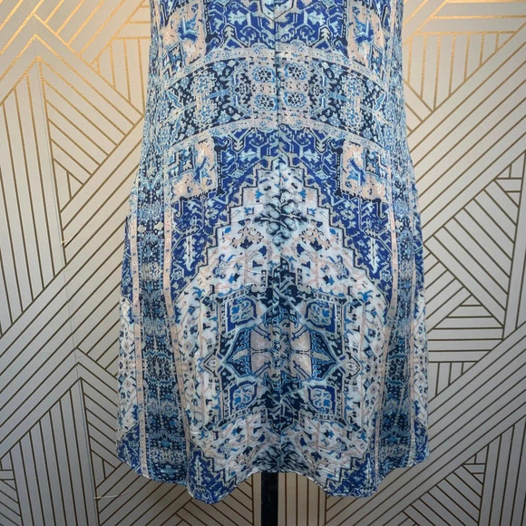 Lavender Brown Blue Geometric Paisley Print Dress - Picture 10 of 12